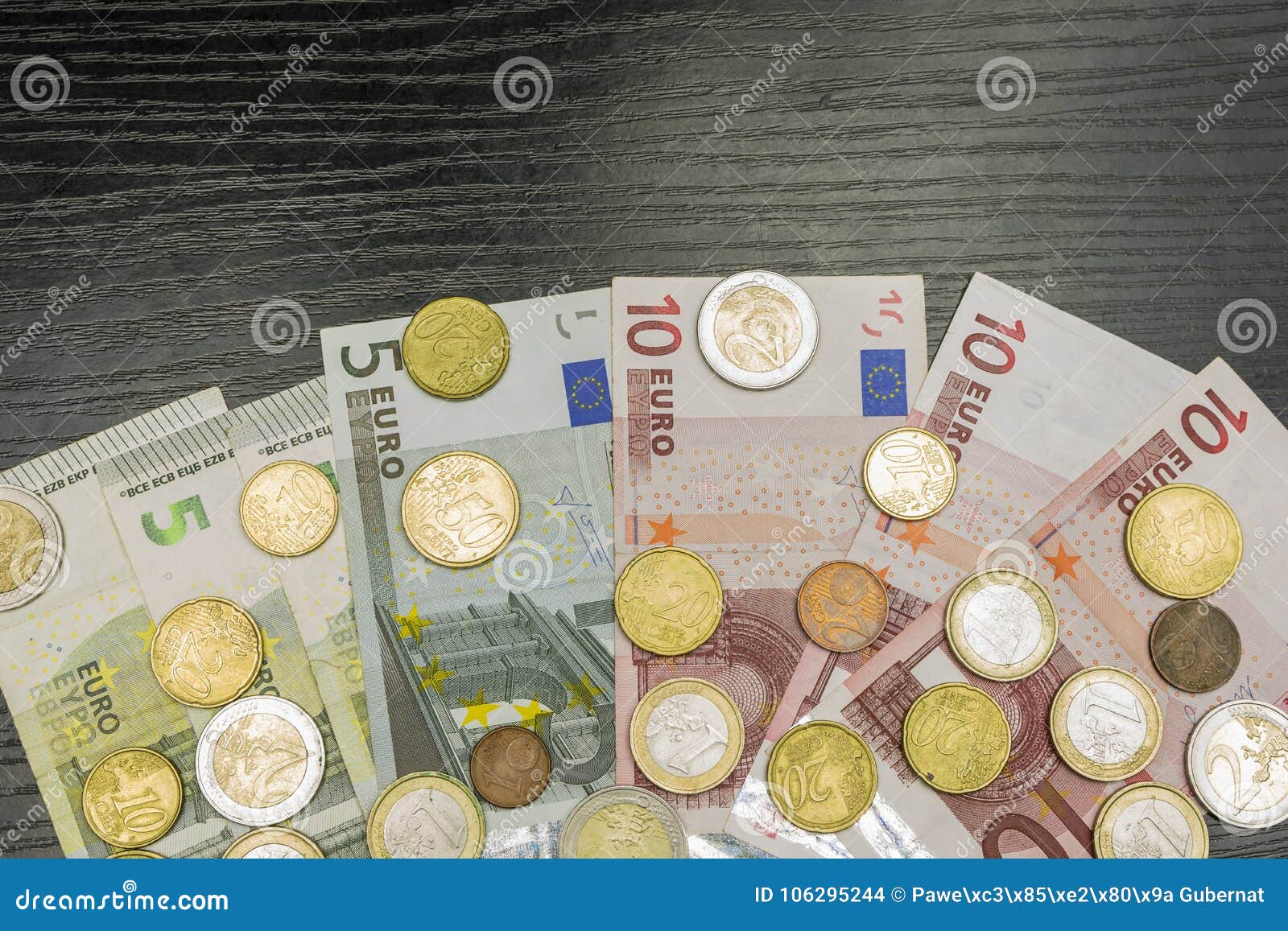 Euro Coins And Banknotes Of Various Denominations Stock Photo Image