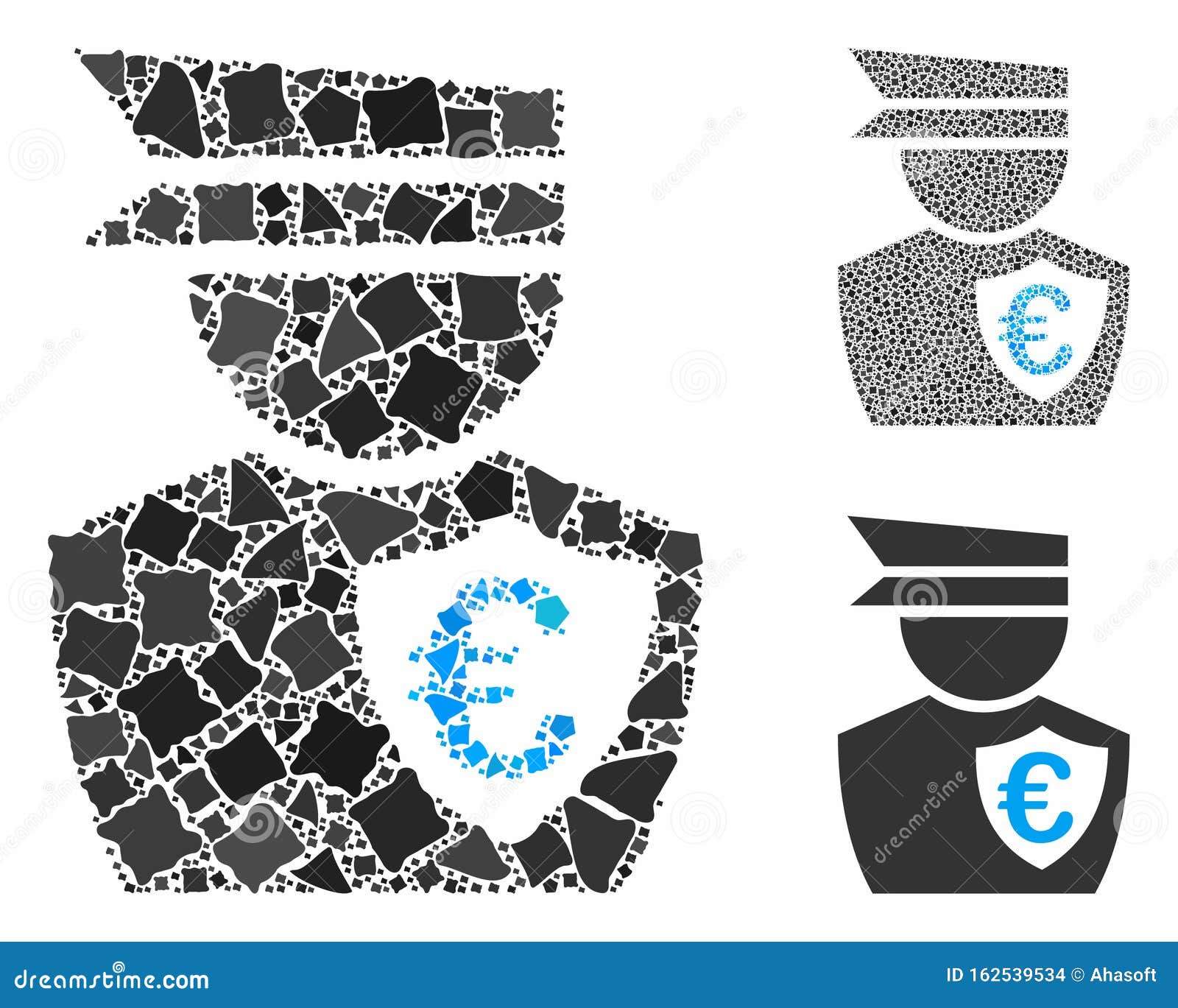 euro commissioner composition icon of irregular pieces