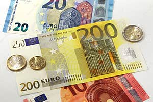 200 Euro Currency Banknote And Euro Coins European Union Stock Image 