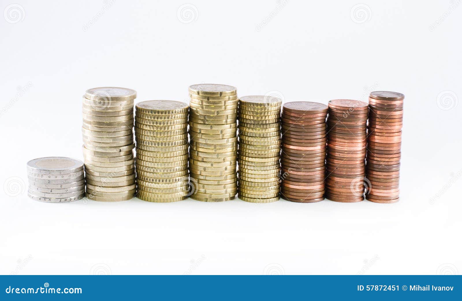 Euro Currency Coins Forming Cylinders of Different Length Stock Image