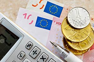 Euro And Czech Crown Money Stock Image Image Of Calculateor 49855463