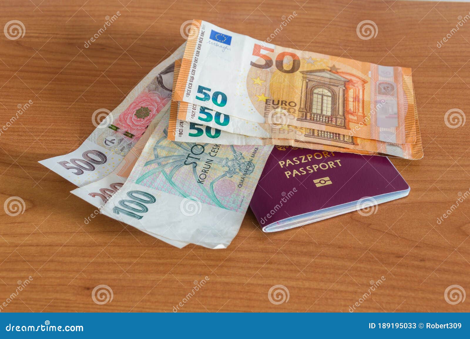 Euro EUR Czech Koruna Banknotes CZK on Biometric Passport Image Image of business, luck: 189195033