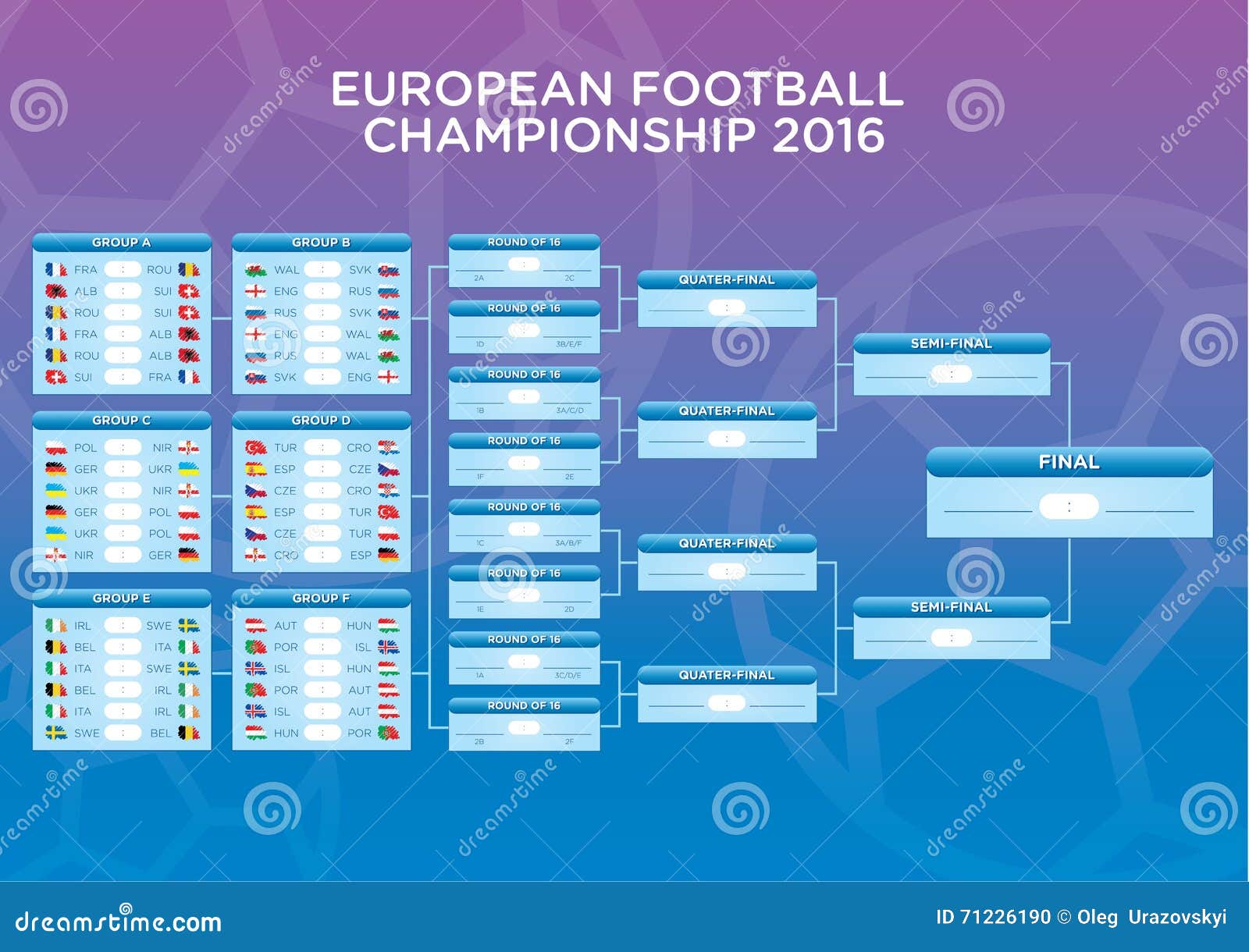 Euro 2016 Footbal Match Schedule, Template For Web, Print