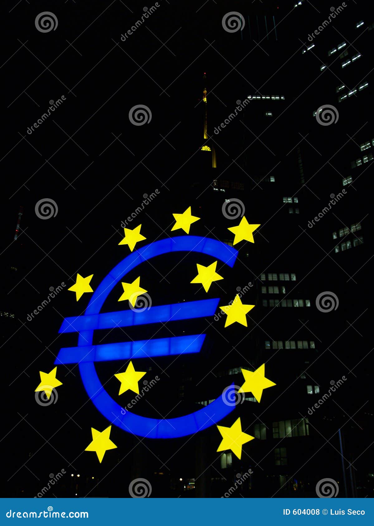 Euro logo stock photo. Image of central, sign, europe, night - 604008