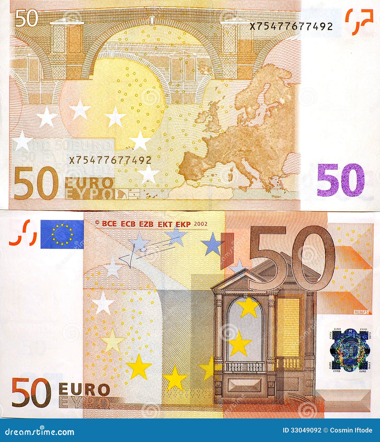 50 euro money banknote two sides