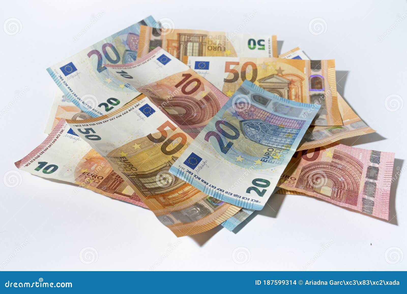 euro money bills on a white background