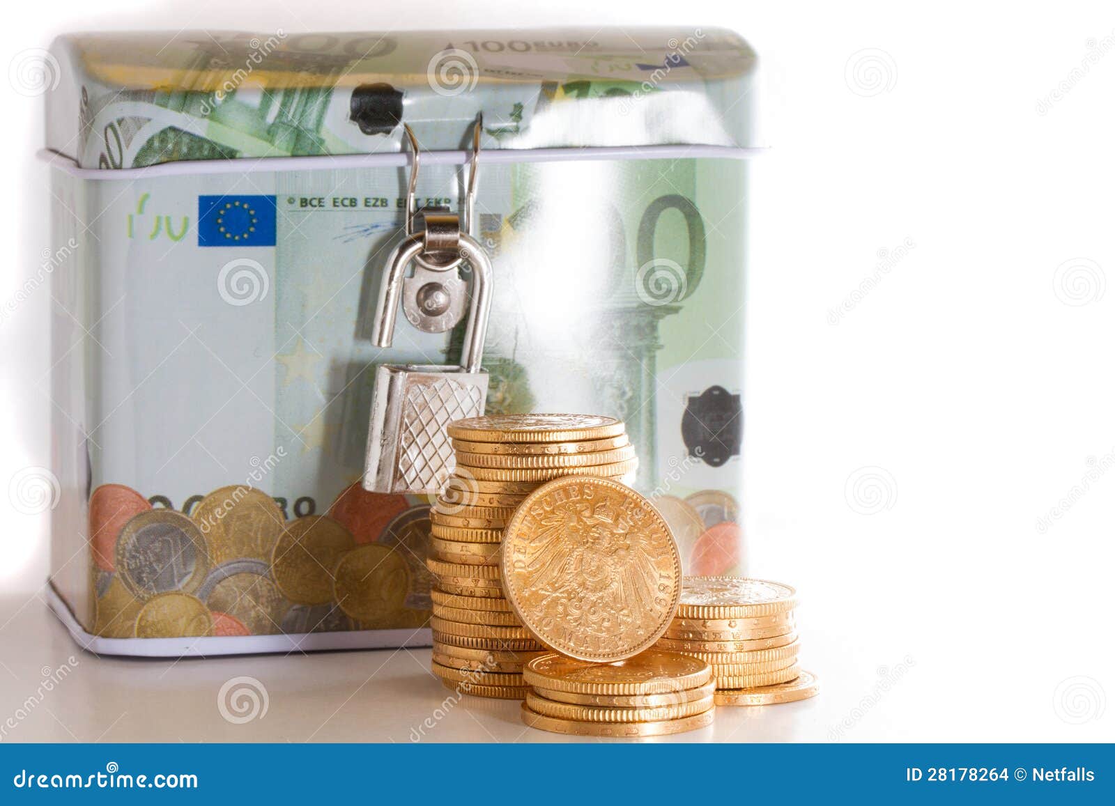 Euro Money Box and Gold Coins Stock Photo Image of interest, currency 28178264