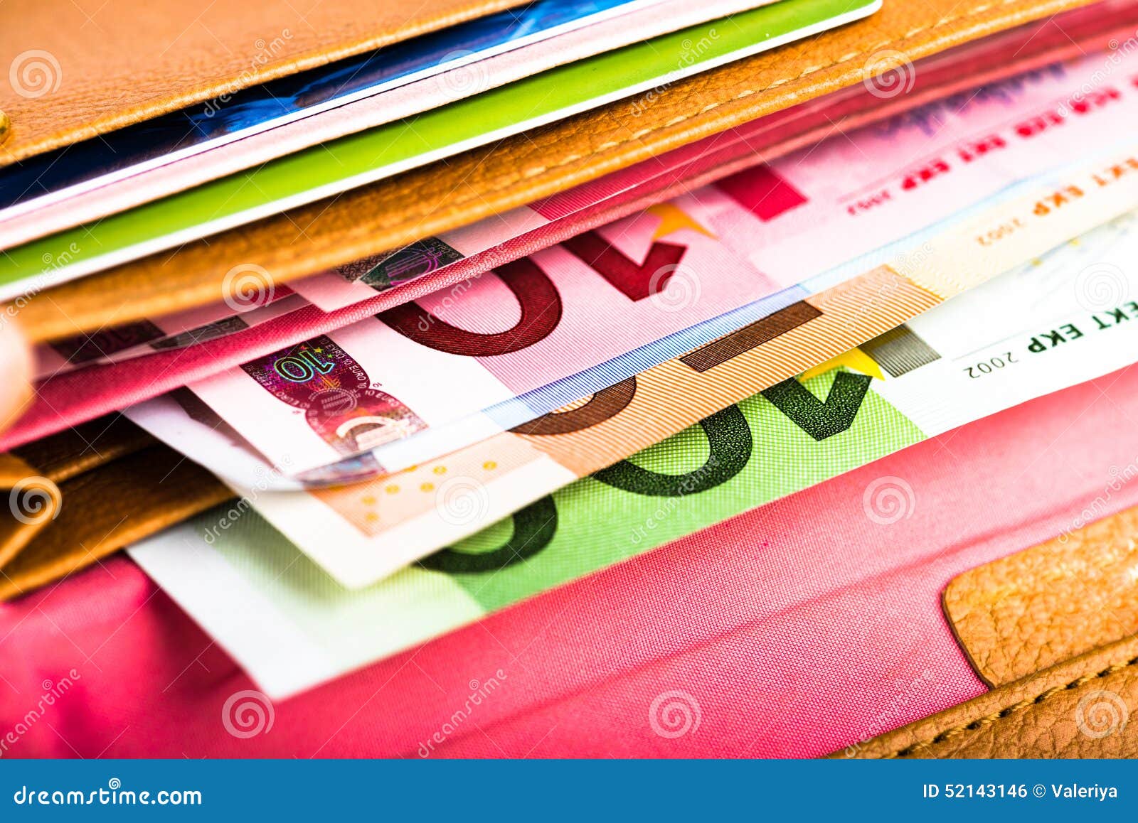 Euro money in wallet stock photo. Image of card, figures - 52143146