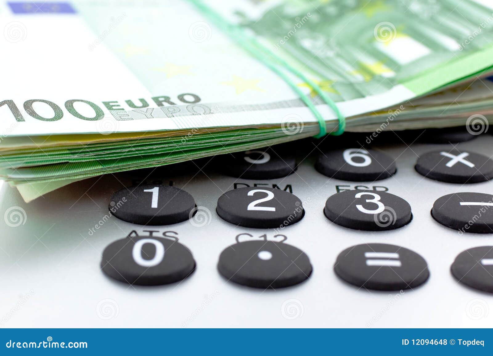 Euro Notes with calculator stock photo. Image of paper 12094648