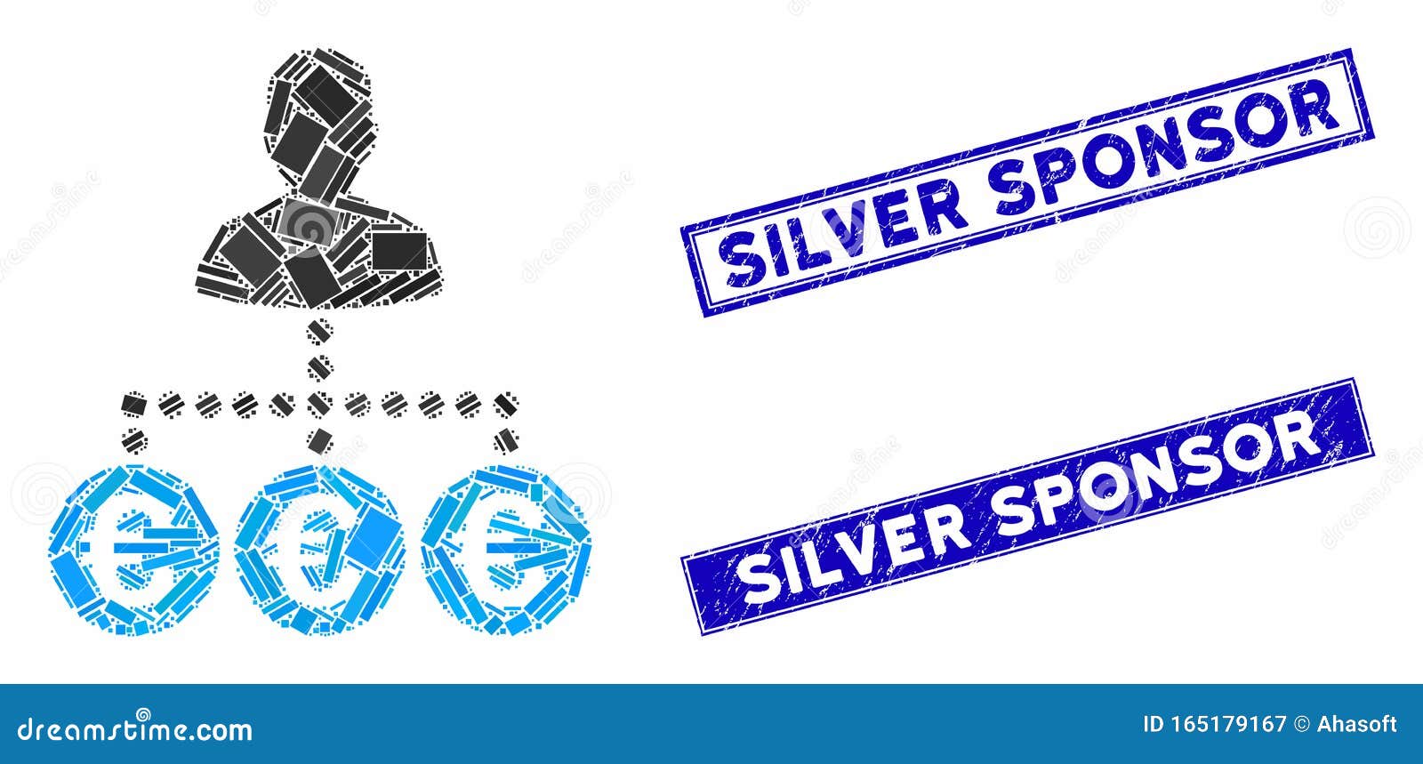 euro payer mosaic and grunge rectangle silver sponsor stamps