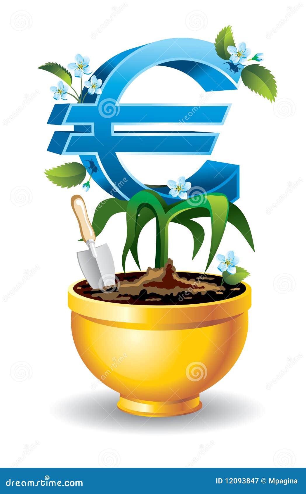 Euro is Rising in the Golden Flower Pot Stock Illustration