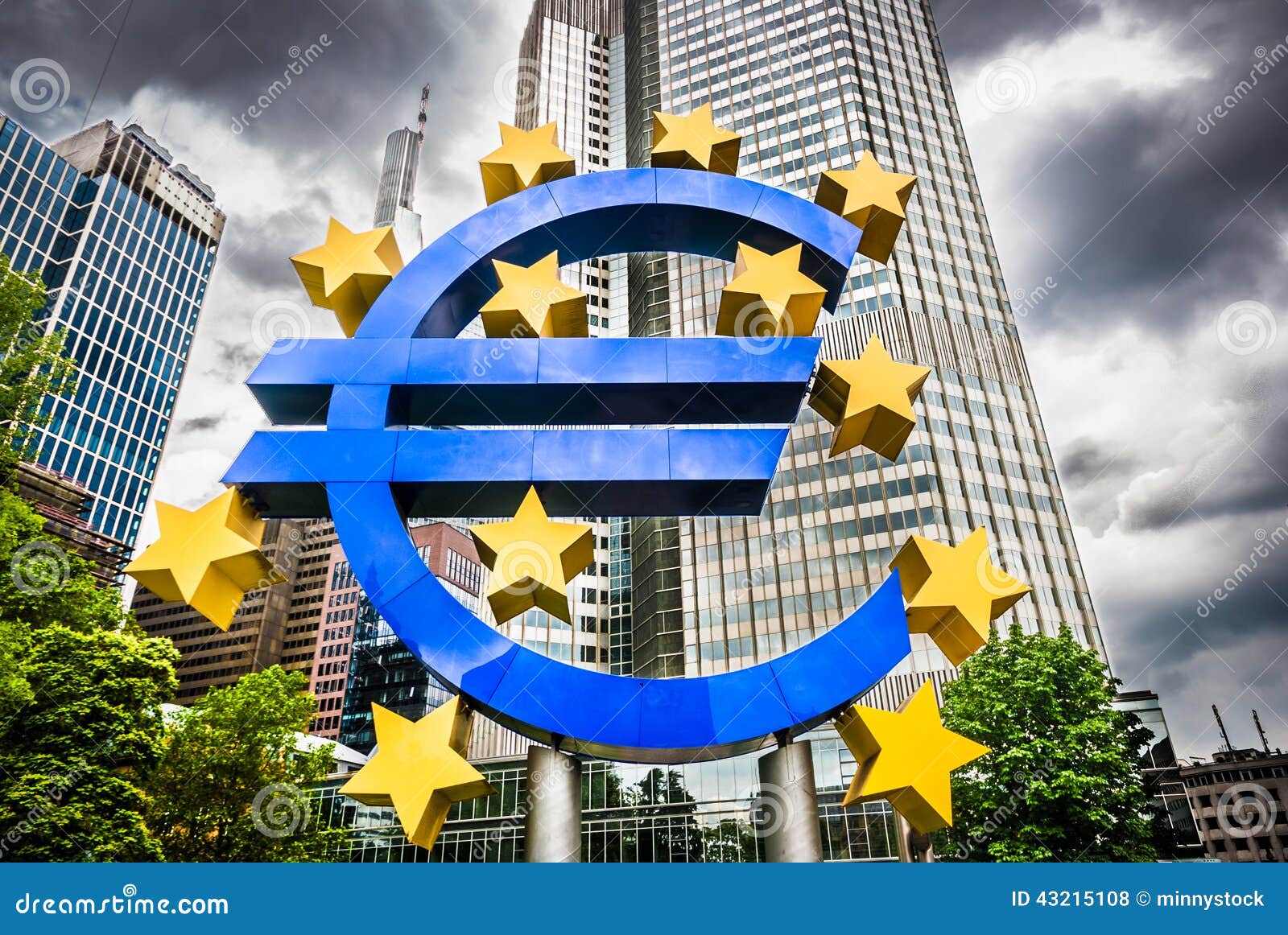 euro sign at european central bank headquarters in frankfurt, germany