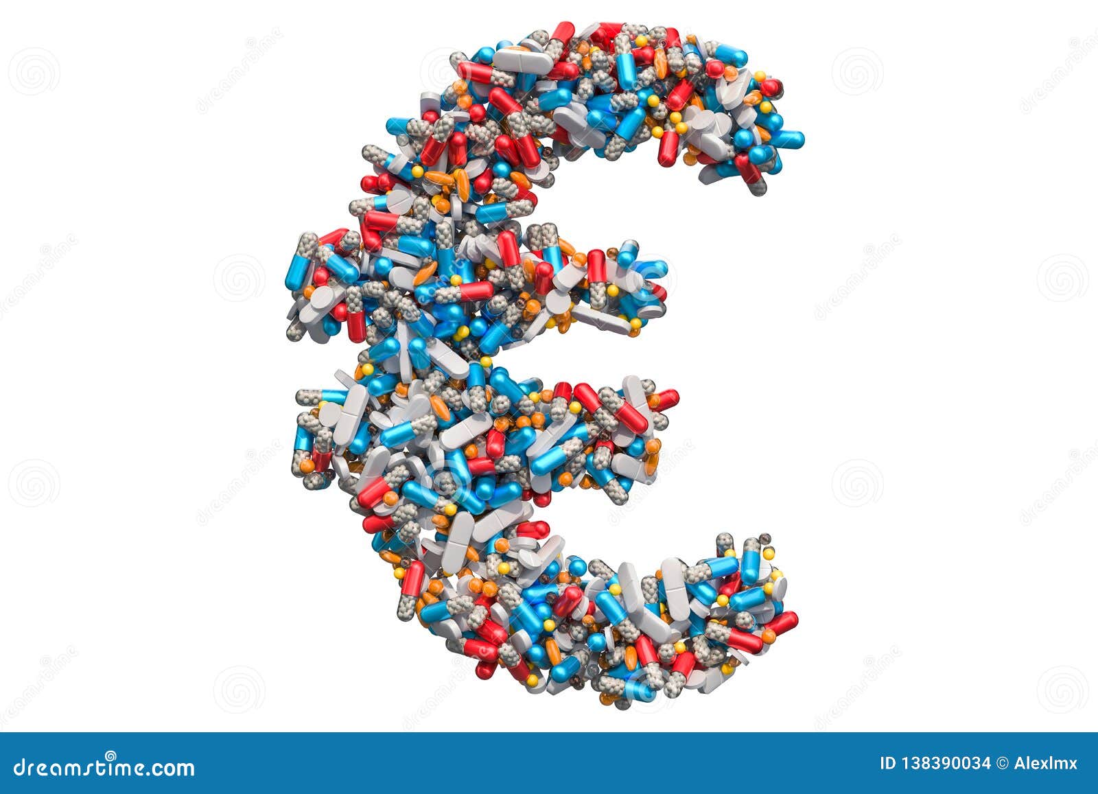euro  from medicine pills, capsules, tablets. 3d rendering