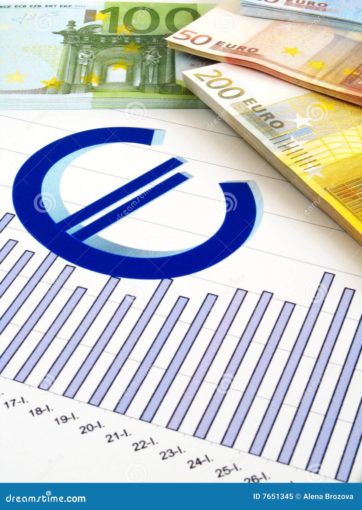 Eurogeld und Diagramm - Geschäftsbericht. Ein Bild des Eurogeldes und des Diagramms - Geschäftsbericht