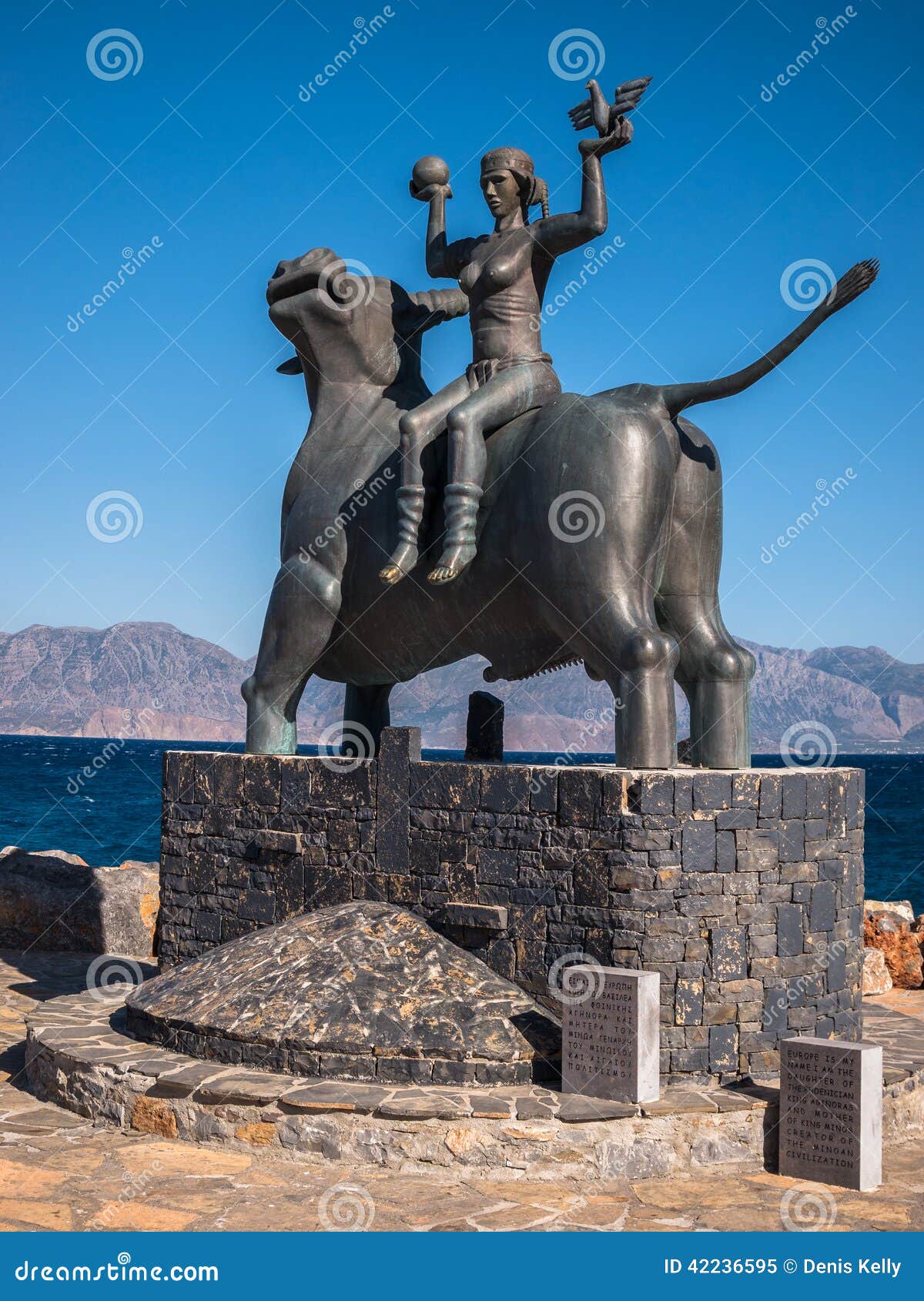 europa statue in agios nikolaos, crete, greece.