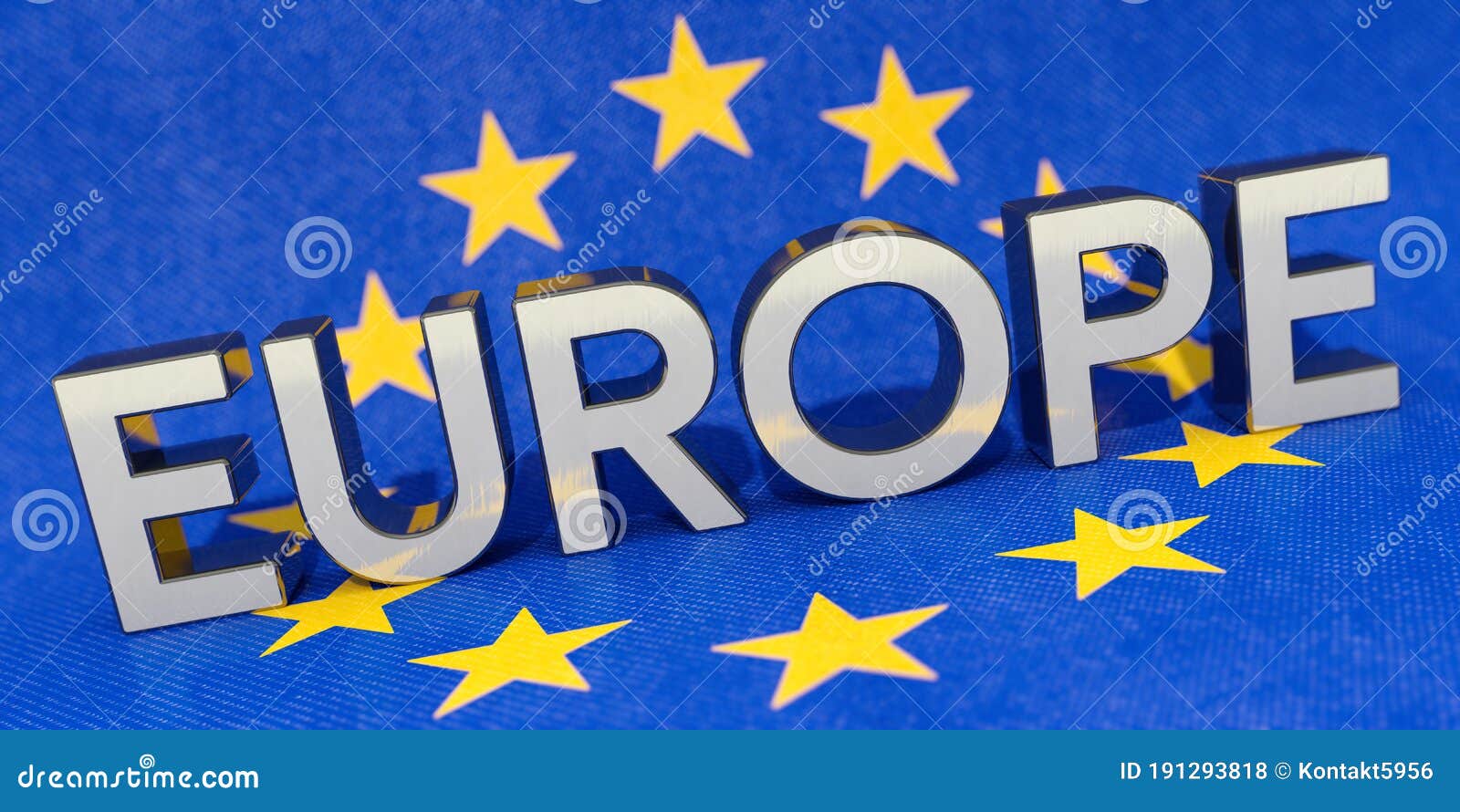 EUROPE As 3D Text with EU-flag in Background Stock Illustration