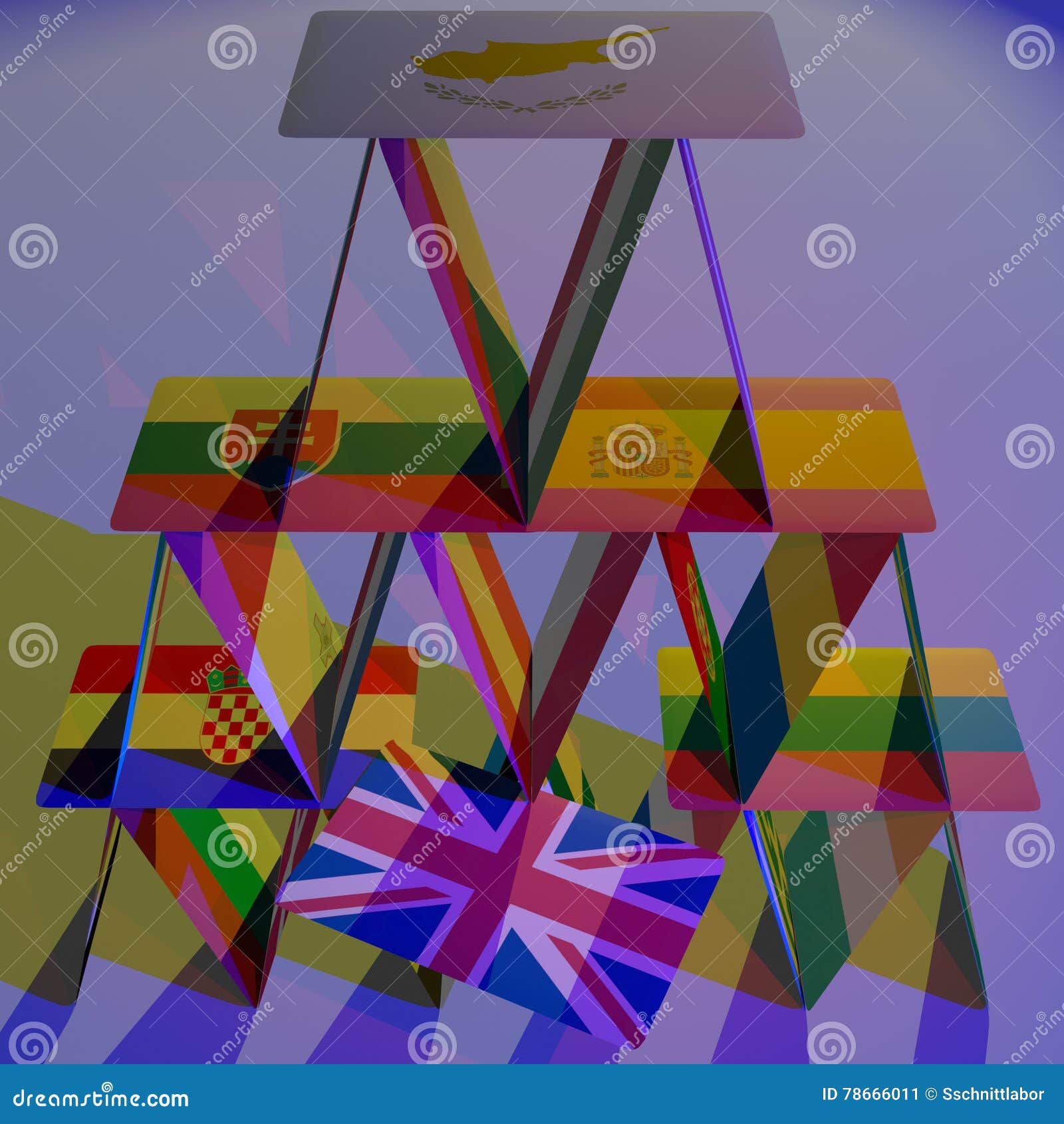 Europe Brexit House Of Cards Collapse Danger Disaster Cgi 3d Eu Stock Illustration