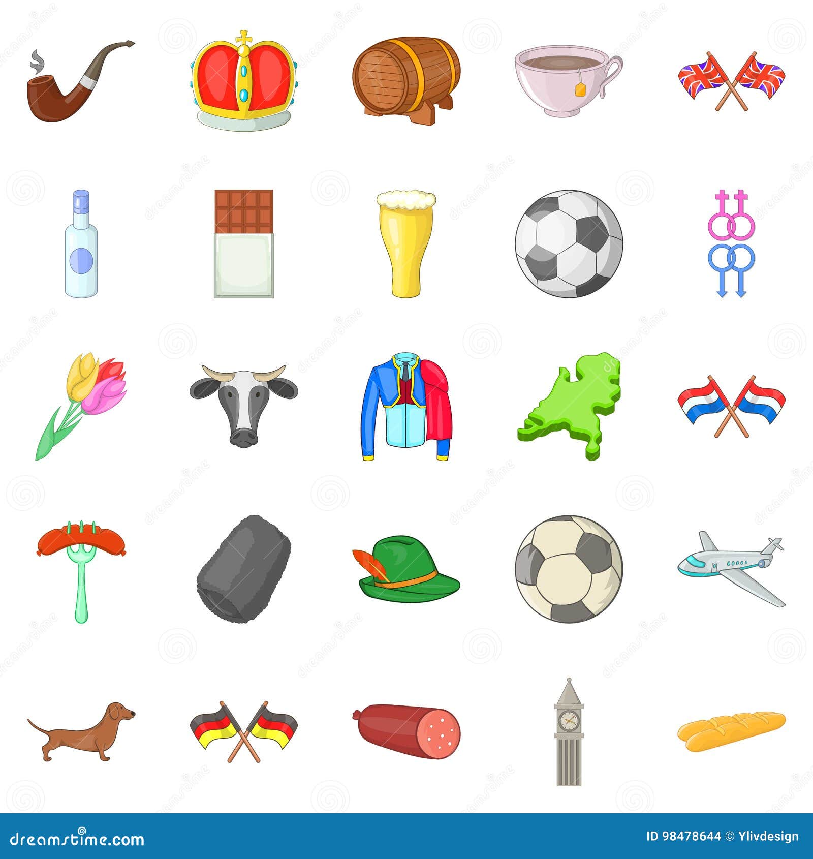 Europe Icons Set, Cartoon Style Stock Vector - Illustration of britain