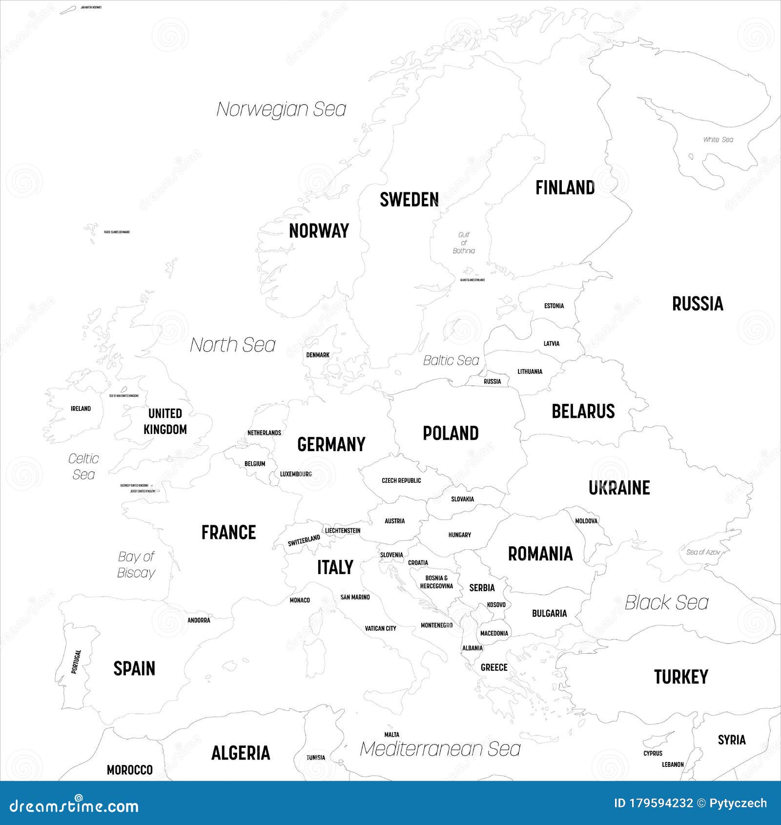 Europe Map. High Detailed Political Map Of European Continent With Country, Capital, Ocean And ...