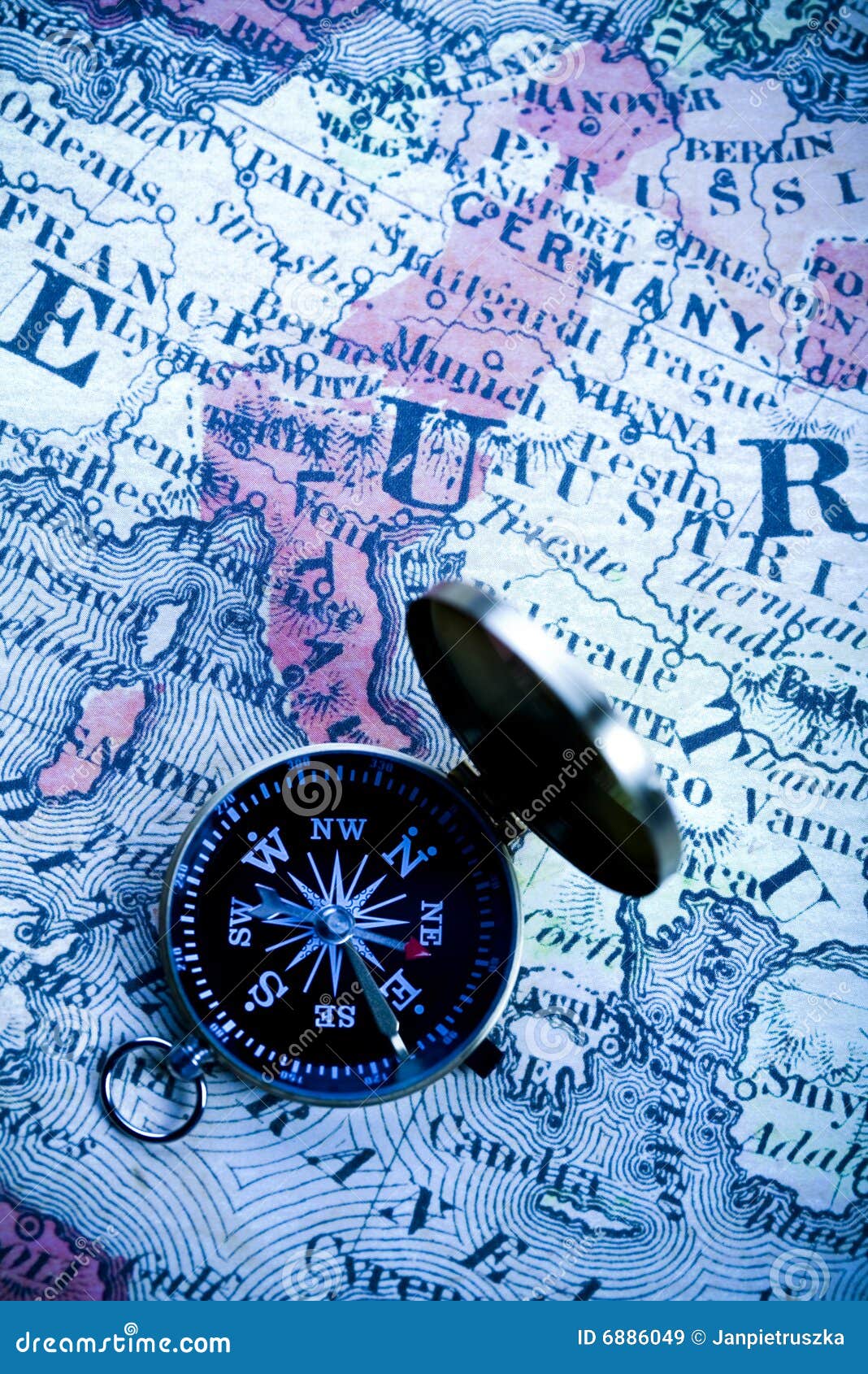 Europe old map and compass stock image. Image of geography 6886049
