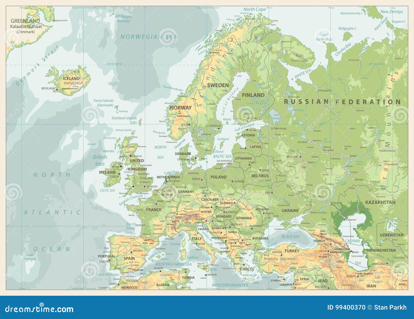 europe physical map. retro colors