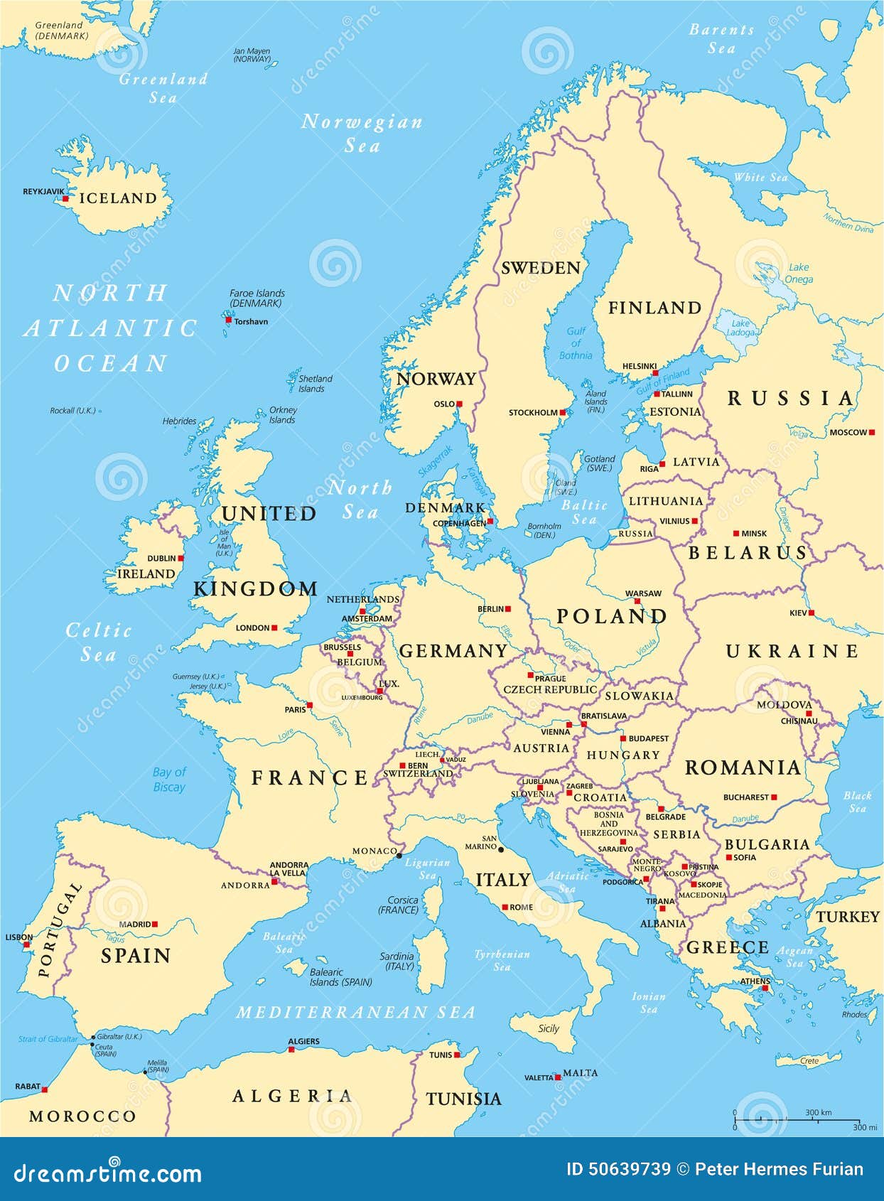 blank political map of europe with capitals