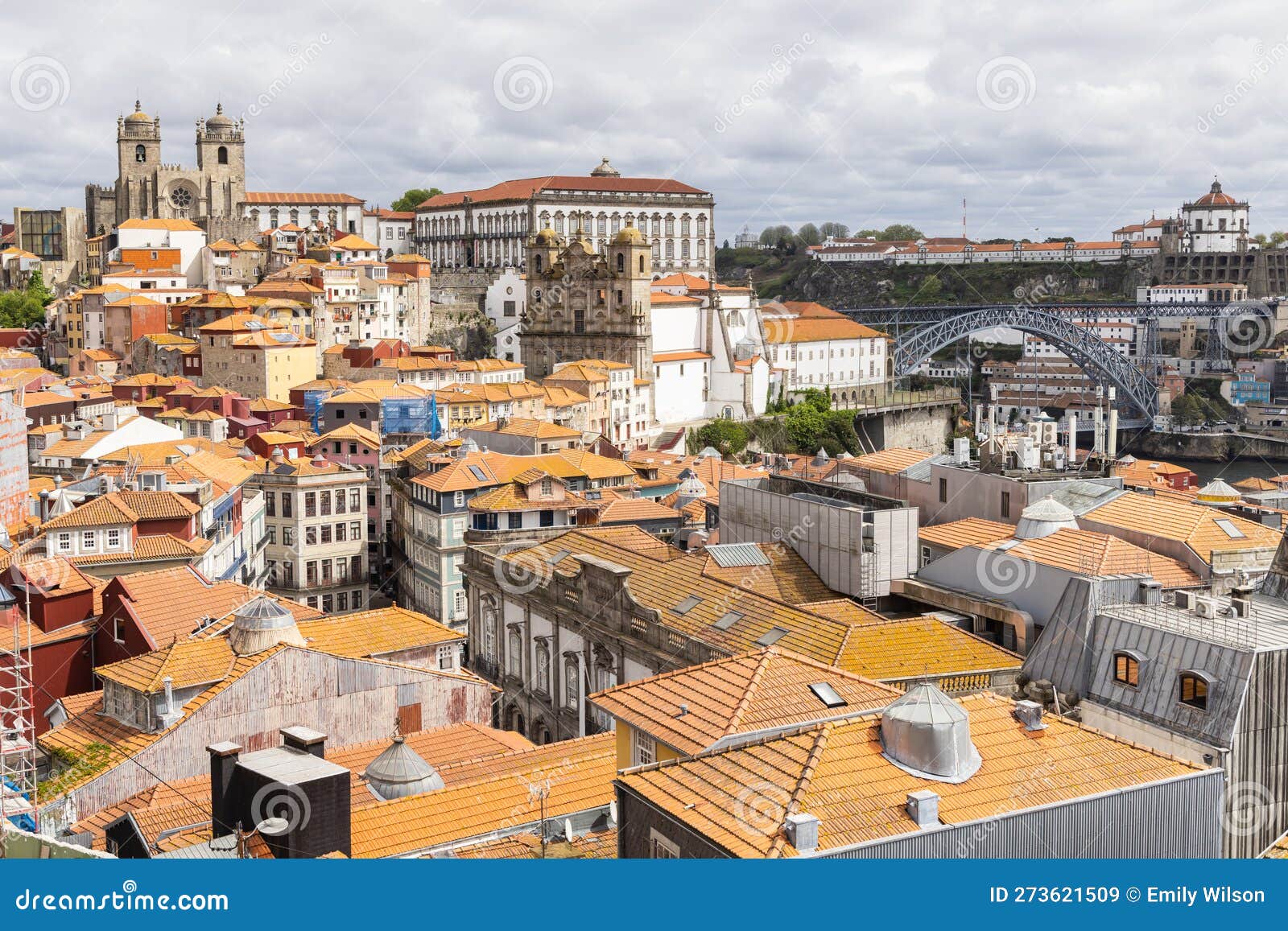 the porto cathedral and traditional tile roofs.