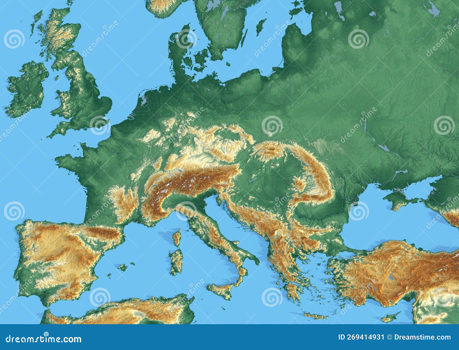Europe relief map stock illustration. Illustration of relief 269414931