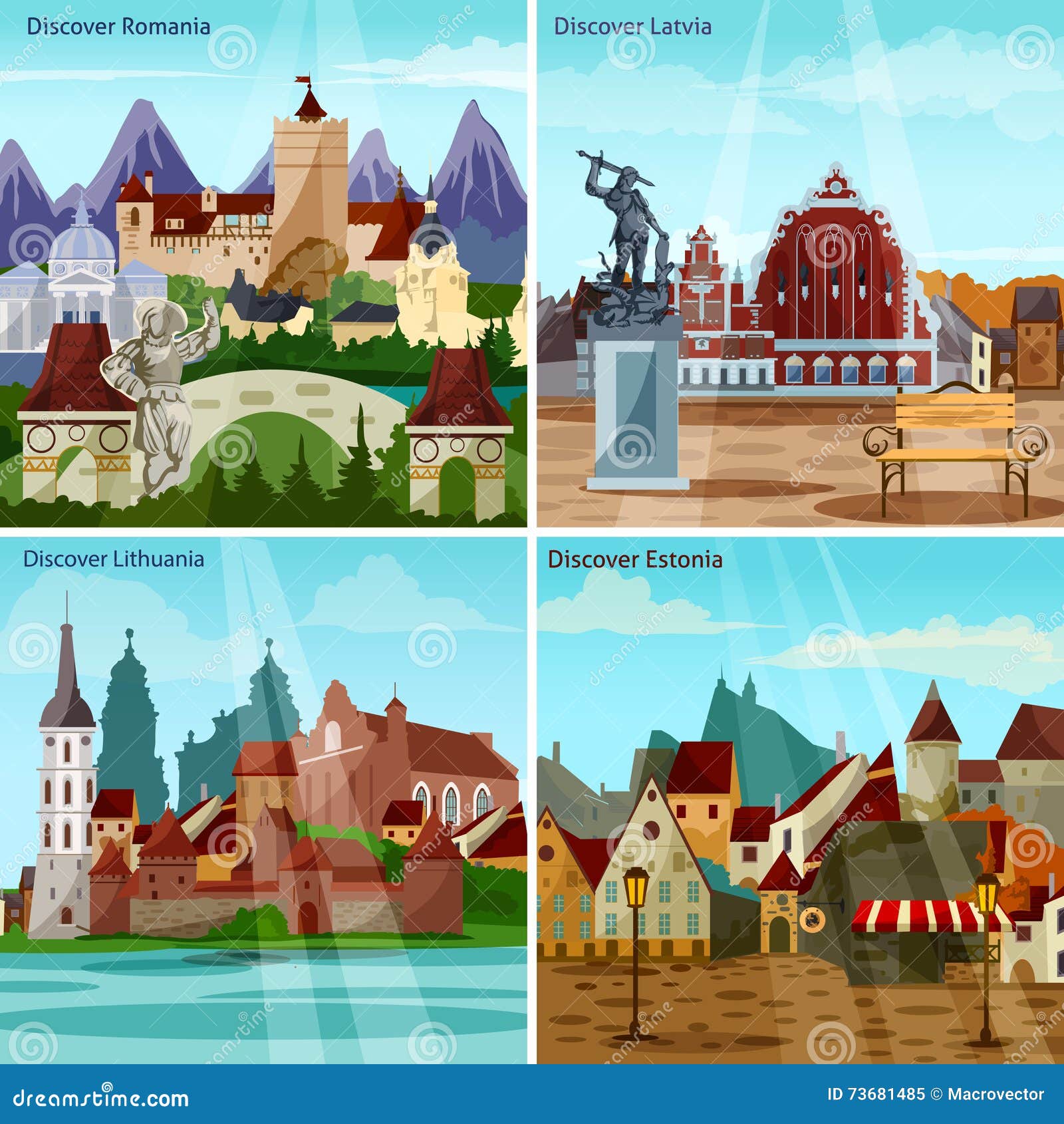european cityscapes concept icons set