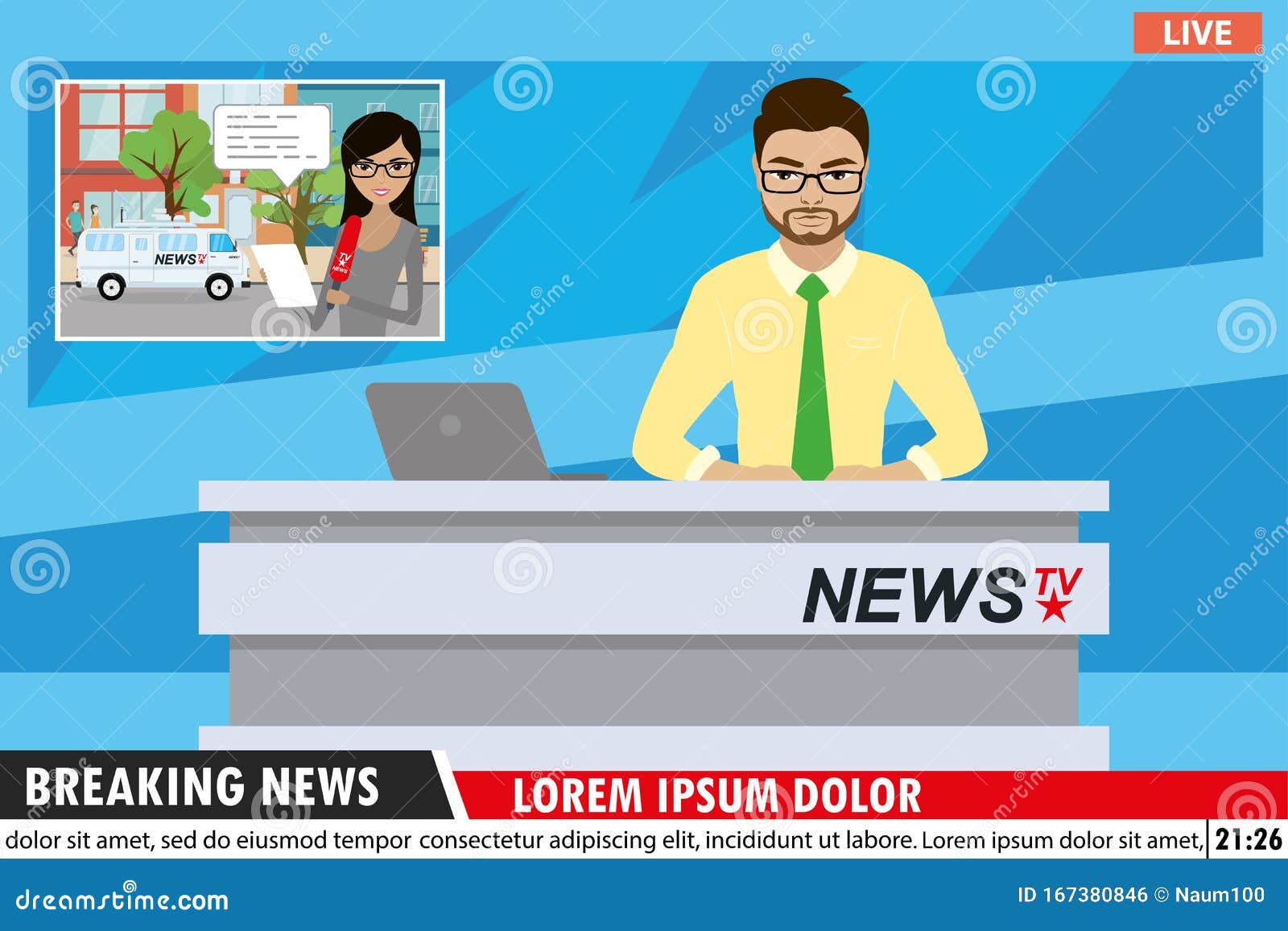 European Male News Anchor on Tv Breaking News Background Stock Vector -  Illustration of isolated, media: 167380846