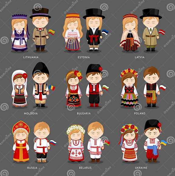 European People in National Dress. Stock Vector - Illustration of ...