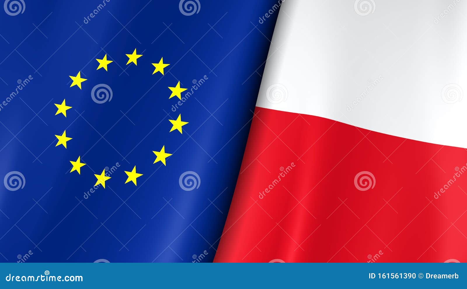 European Flag And Flag Of Poland. Yellow Stars On A Blue. White And Red. Council Of Europe ...