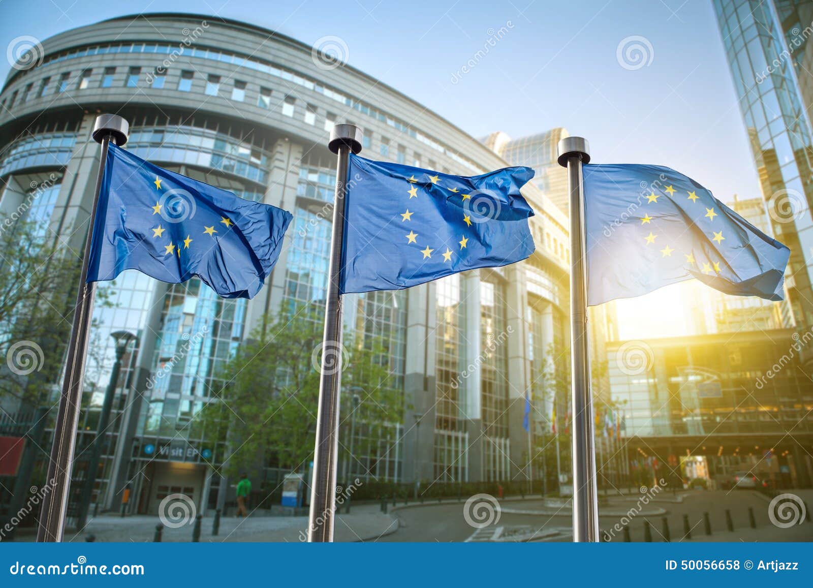 european union flag against parliament in brussels