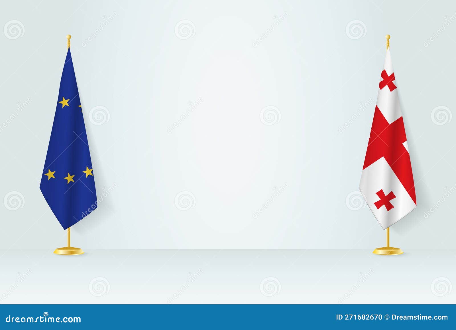 european-union-and-georgia-flag-on-indoor-flagpole-meeting-concept