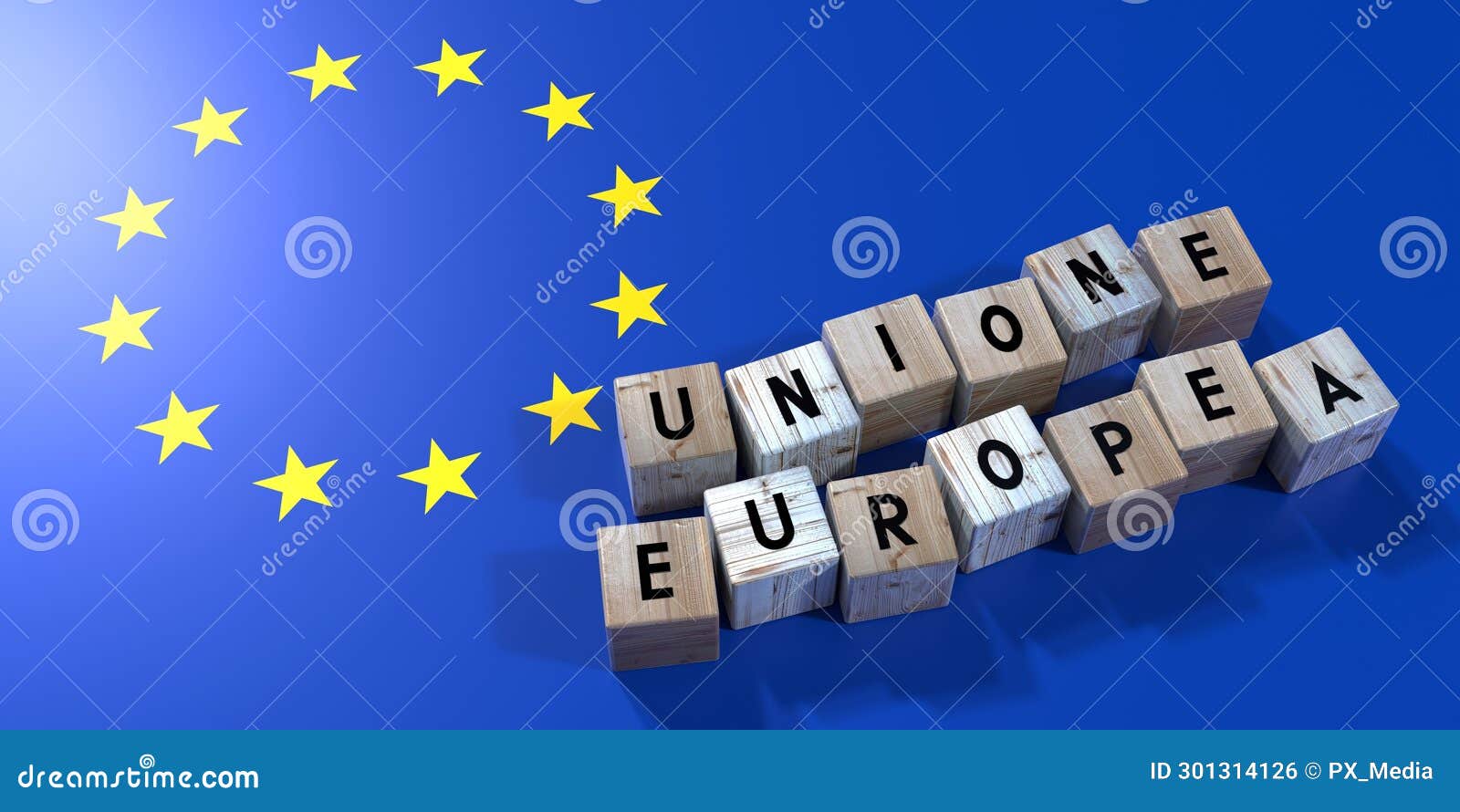 european union in italian - wooden cubes and country flag