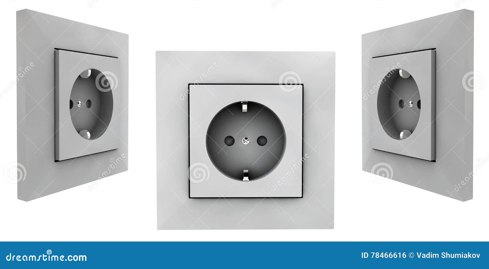 European Wall Outlet on White Background. 3D Rendering Set Stock Photo