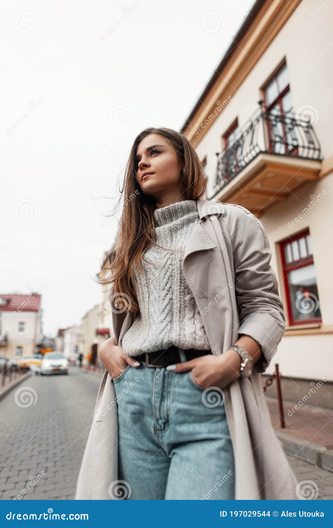 European Young Modern Woman in Stylish Autumn-spring Clothes
