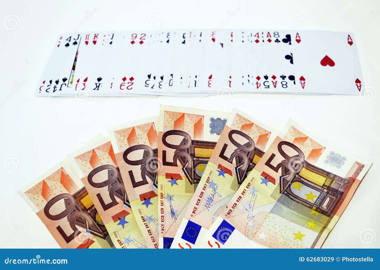 euros and playing cards, gambling winnings concept