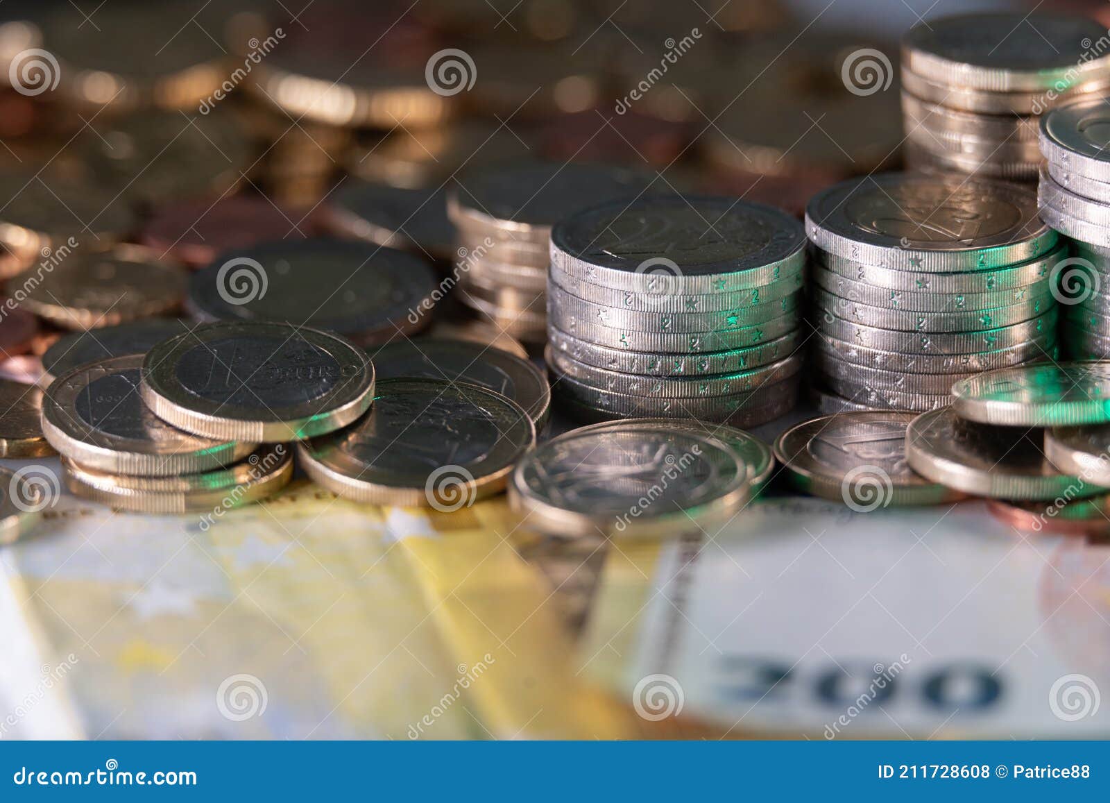 Euros on Top of 200 Euro Banknotes Stock Photo Image of central, bill