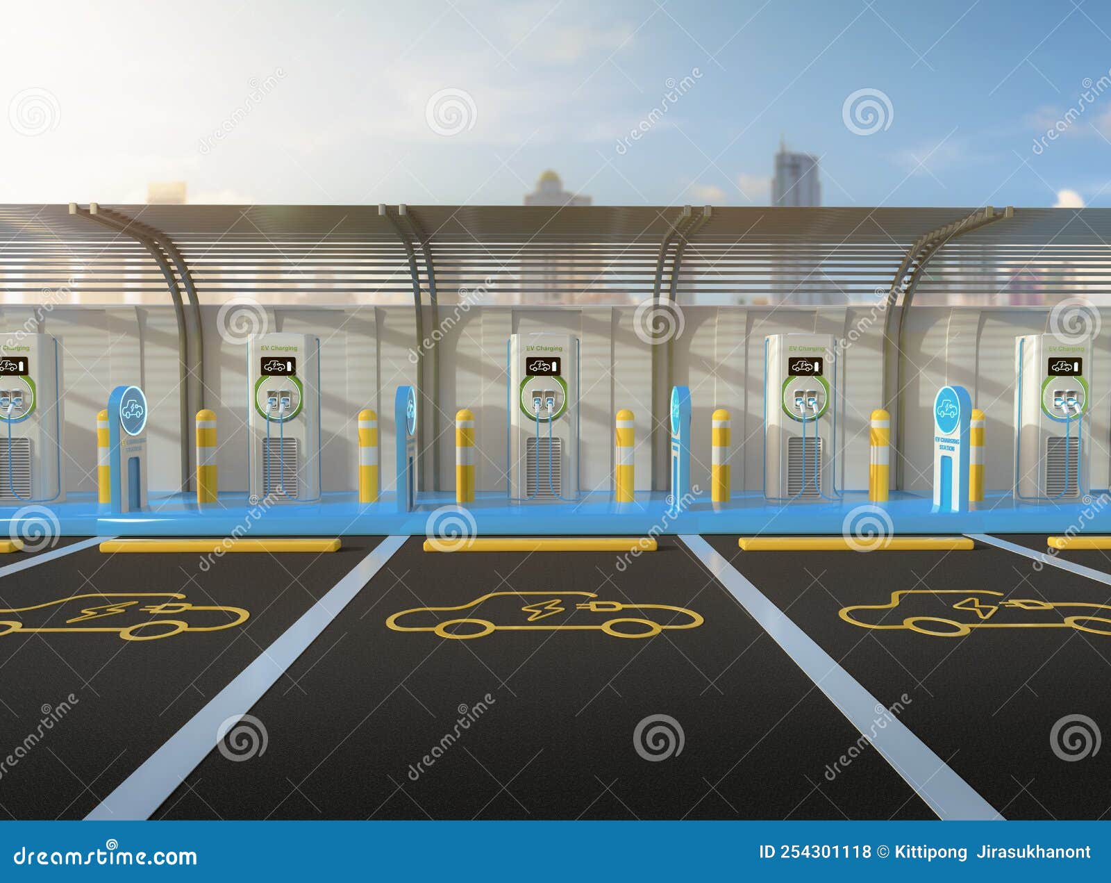 EV Charging Stations or Electric Vehicle Recharging Stations Stock