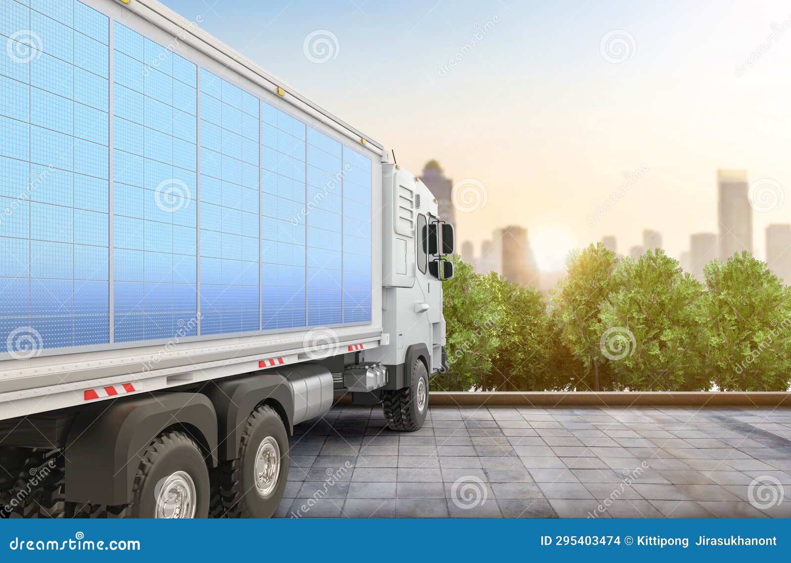 Ev Logistic Trailer Truck with Solar Panel Stock Illustration