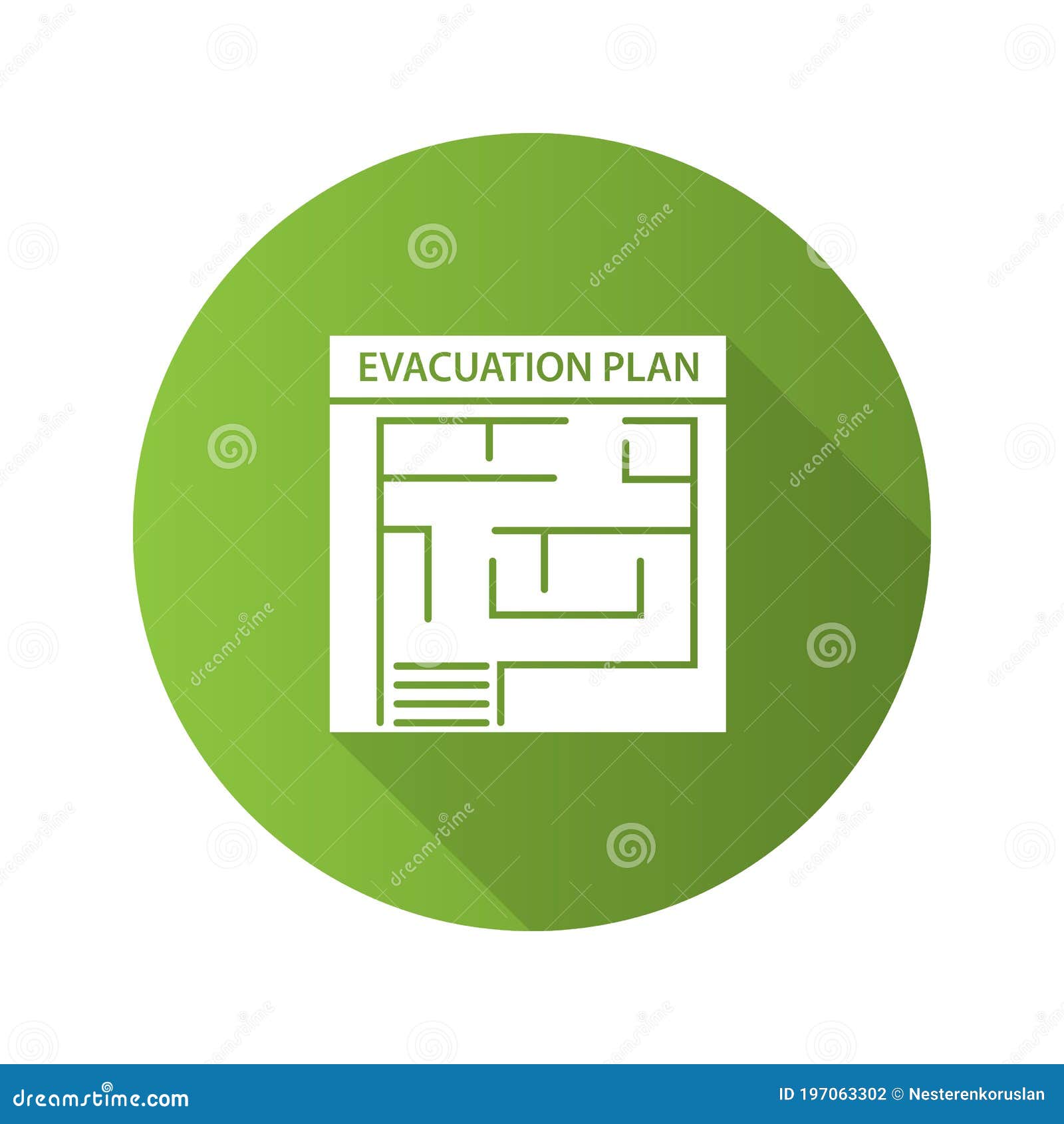 Evacuation Plan Flat Design Long Shadow Glyph Icon Stock Vector Illustration of firefighting