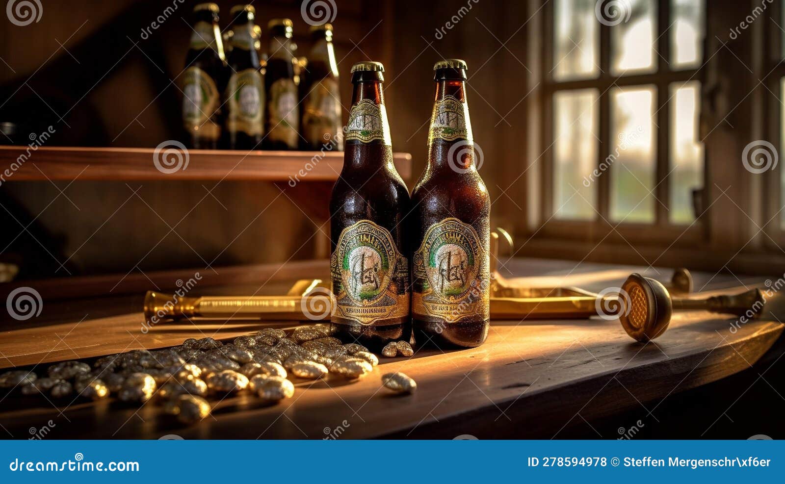 Evening Brews on Wooden Crate Stock Illustration Illustration of