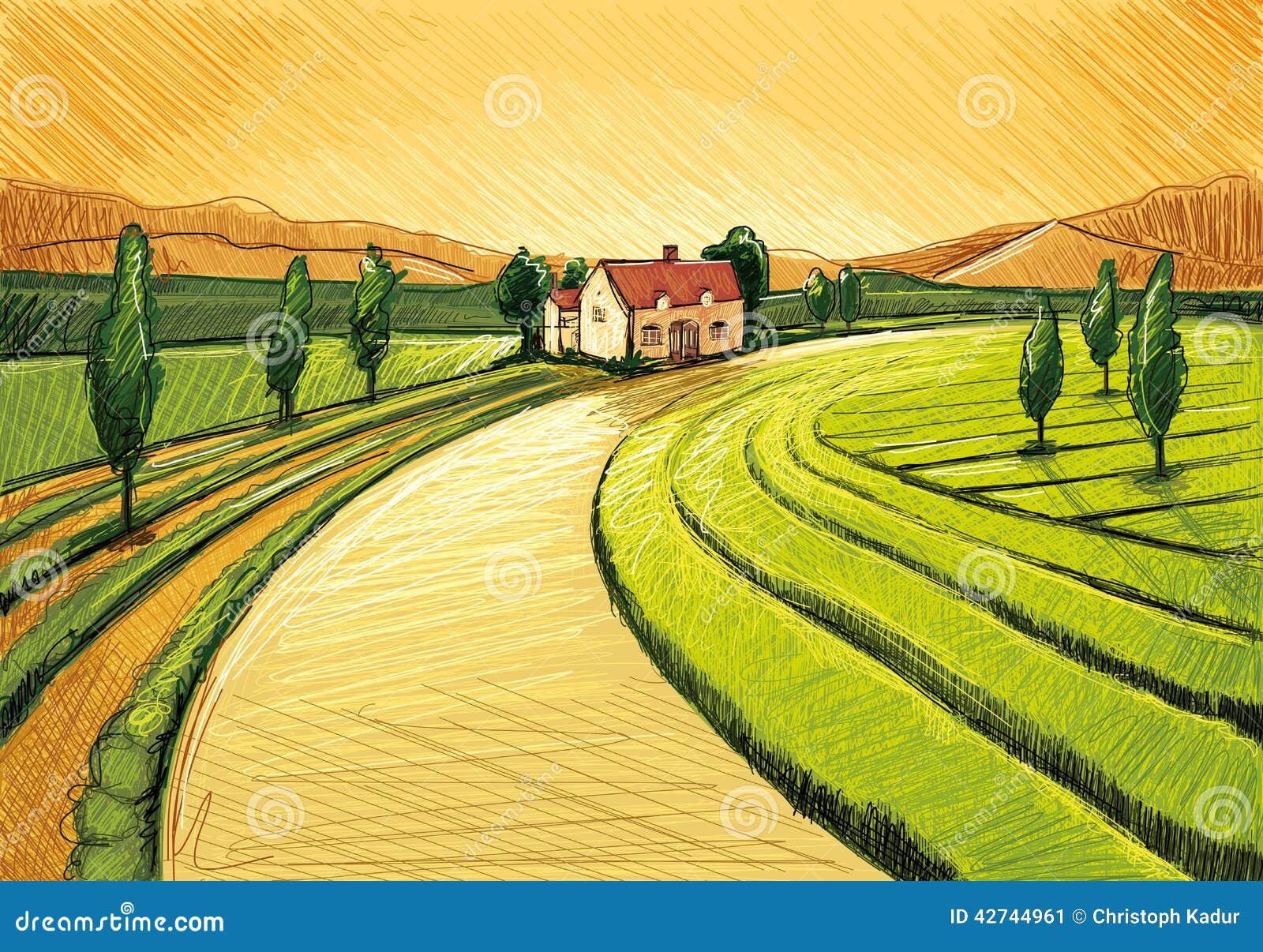 An Old Fashioned Style Drawing Of A Farm And Rural Landscape Background  Farming Picture Drawing Background Image And Wallpaper for Free Download