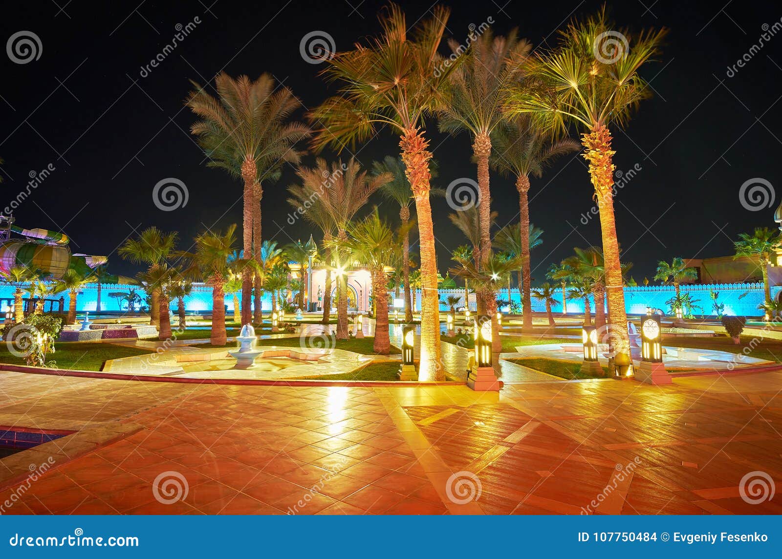 the evening garden of fantasia palace, sharm el sheikh, egypt