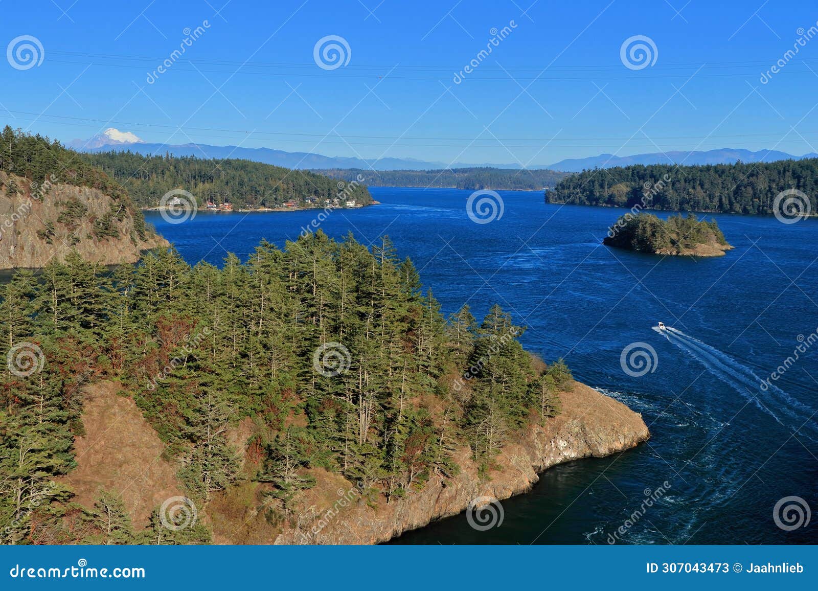 deception pass state park in evening light between fidalgo and whidbey island, washington state