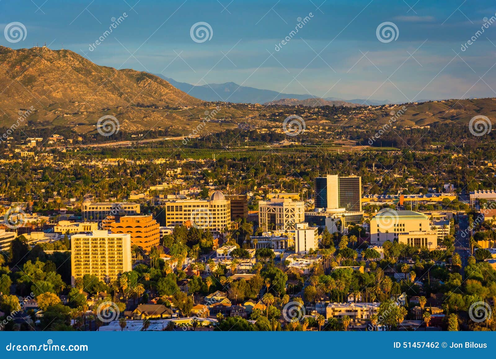 evening light on on distant mountains and the city of riverside