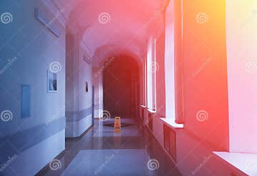 Evening Light Leak in Marble Corridor Interior Backdrop Stock Image