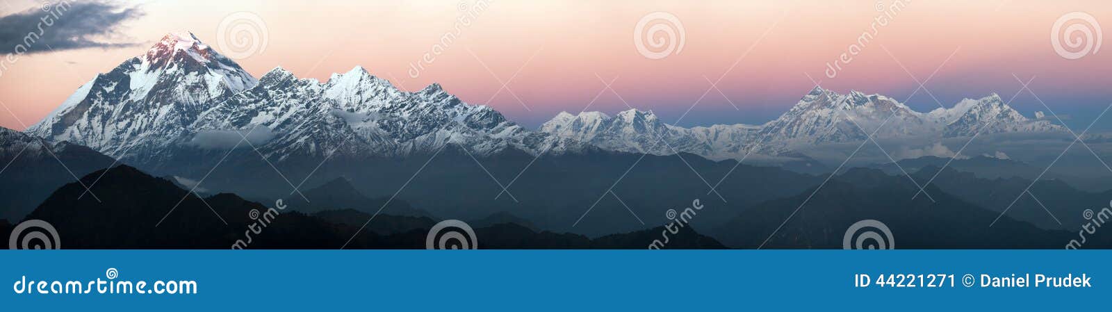 evening panoramic view of mount dhaulagiri and mount annapurna