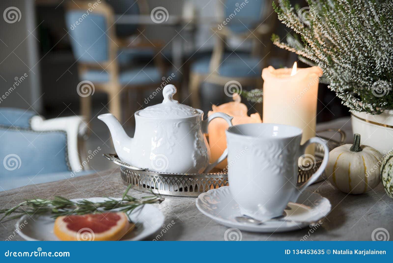 Evening Tea with Rosemary and Grapefruit, by Candlelight in a Vintage